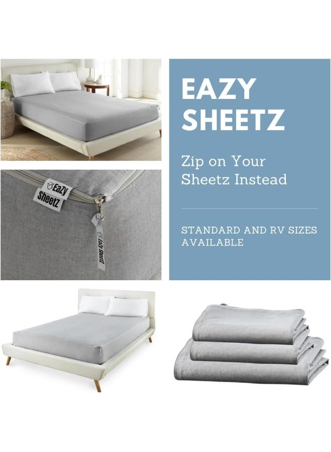 EaZy SheetZ™: Fitted Sheets That Won't Pop Off, Zipper Sheets, Stay On Sheet, Fitted Sheets, Fitted Zipper Sheet, Zip On Sheets - Gray (Cotton), RV Bunk 32X74 (3-4 inches Depth) - Image 2